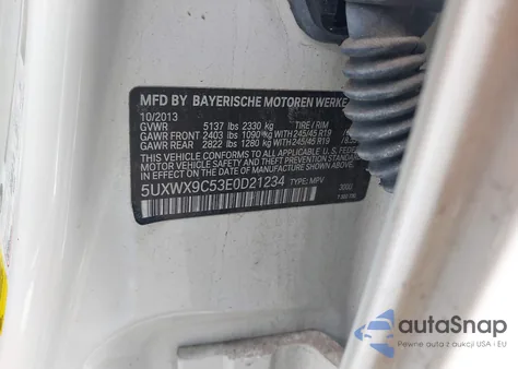 2014 BMW X3 xDrive28I z USA, uszkodzony, nr VIN 5UXWX9C53E0D21234